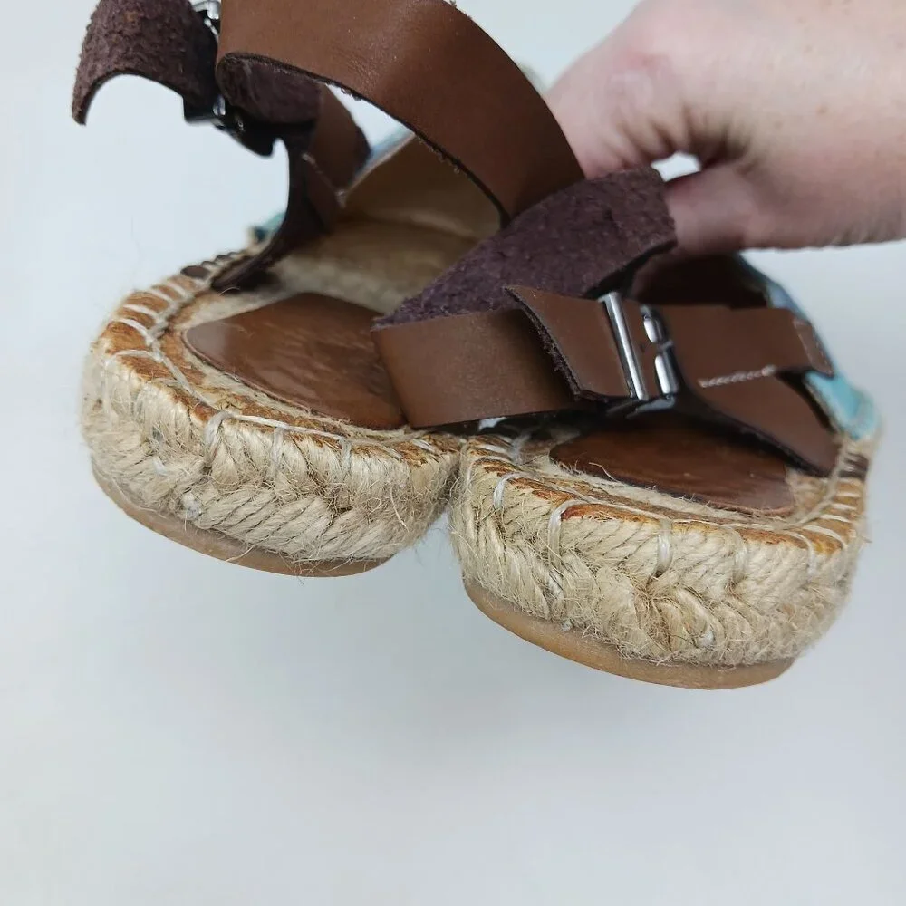Sundias Espadrille Sandals Floral Canvas Leather Straps Size EU 38